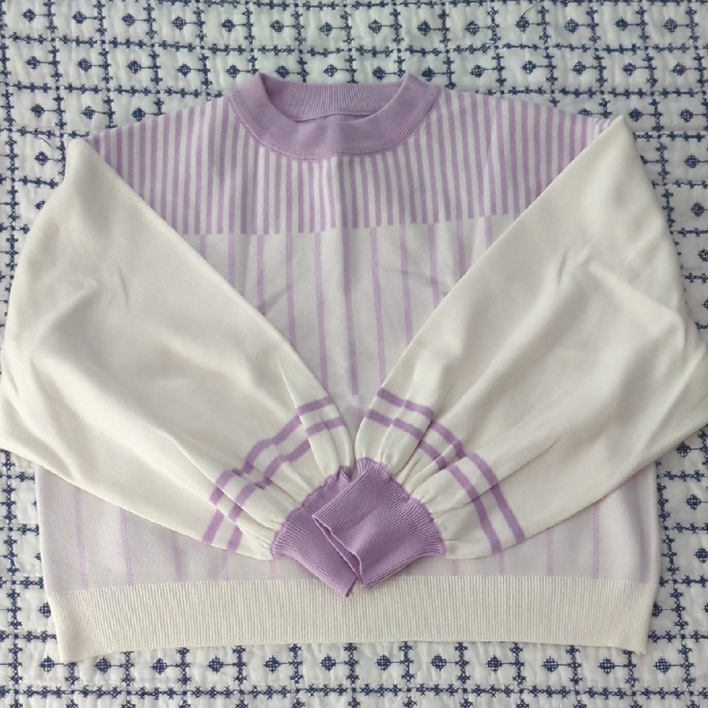 Chic Lavender and White Striped Women's Sweater Set (Shorts and Top), Never Worn